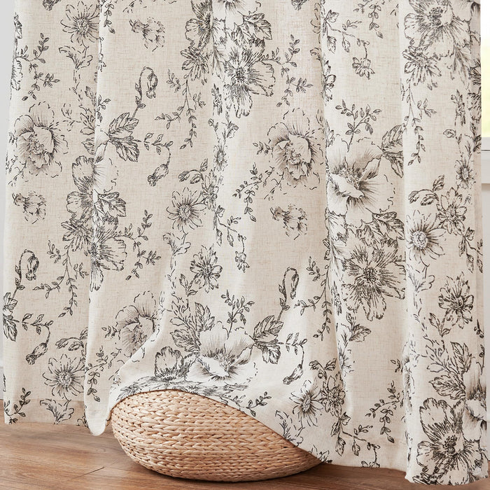 jinchan Pinch Pleated Curtains Floral Linen Curtains for Living Room 108 Inches Long Black Peony Flower Printed Curtains Rod Pocket Back Tab Farmhouse Pinch Pleat Drapes with Hooks Set 2 Panels