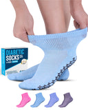 Diabetic Socks with Grips for Women and Men - 4 Pair | Light Blue, Blue, Purple, Pink | Neuropathy Socks for Women | Hospital Socks with Grips for Women | Ankle Diabetic Non Slip Socks for Elderly