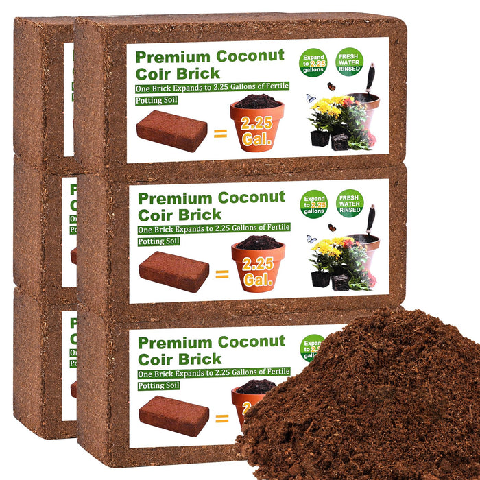 Organic Coco Coir 6 Pcs Compressed Coconut Coir Bricks Coconut Fiber Husk Substrate Mulch Coconut Bark Core Growing Medium Peat Moss Soil High Nutrition for Plants Gardening Seed Starting Soil Mix
