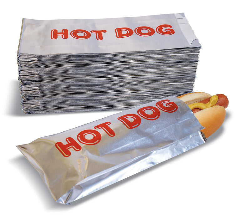 Better Kitchen Products Foil Hot Dog Wrappers, 9" x 3.7", Insulated Grease Resistant Hot Bag Sleeves, Disposable Foil Paper Hot Dog Bags (200 Pack)