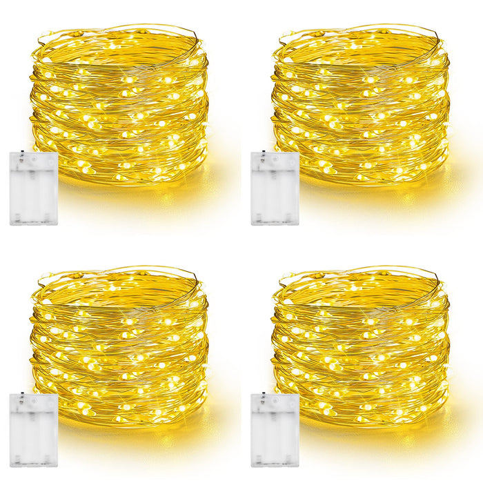Dazzle Bright Fairy Lights Battery Operated, 4 Pack Total 80FT 240LED Silver Wire Waterproof String Lights, Christmas Decorations for Indoor Outdoor Bedroom Yard Party Decor, Warm White