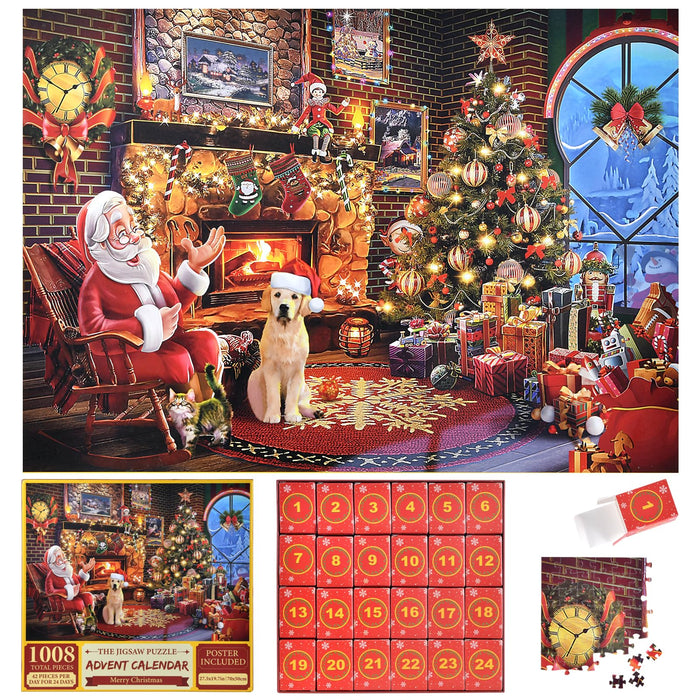 Advent Calendar 2024 Jigsaw Puzzles for Adult Kids, 24 Days Christmas Countdown Calendar, 1008 Pieces Jigsaw Puzzle Family Christmas Game, Christmas Gift Idea for Kids Teens Adult