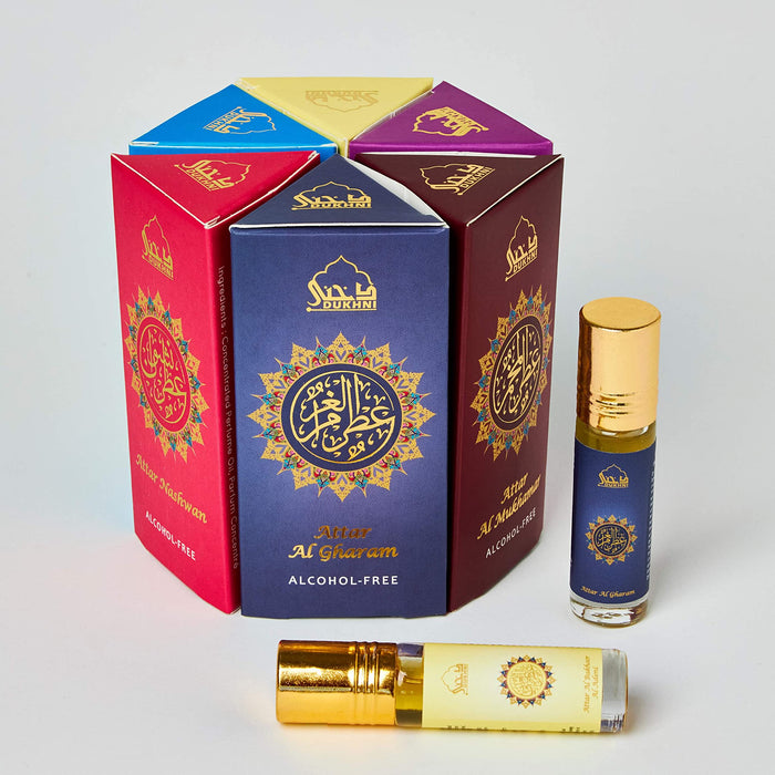 Dukhni Yemeni Attar Oil Set Arabian Perfume Oils | 6 Assorted scents x 6ml | Mini roll ons, Arabic Oud Fragrance Oil | Authentic,Alcohol Free, Vegan, Collection Set for Gifting