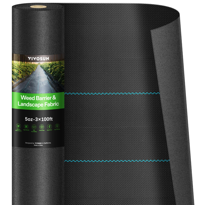 VIVOSUN Premium Weed Barrier Landscape Fabric Heavy Duty, 3ftx100ft 5oz Double-Layered Weed Control Mat with High Permeability, Commercial Ground Cover, Easy Set up & Superior Weed Control