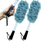 Jxicleang Back Scrubber for Shower, Back Loofah with Non-Slip Handle, Shower Loofah with Handle, Soft Nylon Mesh Sponge On a Stick for Men Women Elderly Kids (2 Pack= Two Blue)