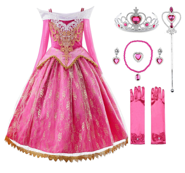 JerrisApparel Girls Pink Princess Costume Halloween Cosplay Party Dress up (Pink with Accessories, 3T)