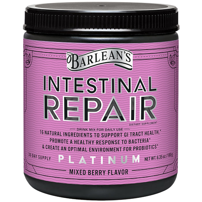 Barlean’s Intestinal Repair Powder – 16 Digestive Supplements with L-Glutamine, Aloe Vera, Marshmallow Root, and Fiber – Mixed Berry Flavor – 6.35 oz