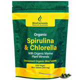 Organic Spirulina & Chlorella + Marine Plant Minerals, Australian | BioDynamic Cracked Cell Wall, Chlorophyll-Rich, Vitamins, Minerals |Vegan Mini Tablets (200 mg) (1000)