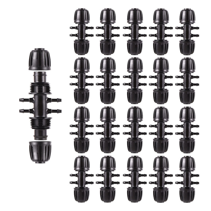Barbed Tee Irrigation Fittings 1/2 Inch to 1/4 Inch Drip-proof Fitting for Irrigation Pipe (1/2'' ID x 0.60''-0.63'' OD) 6-Way-20 PCS