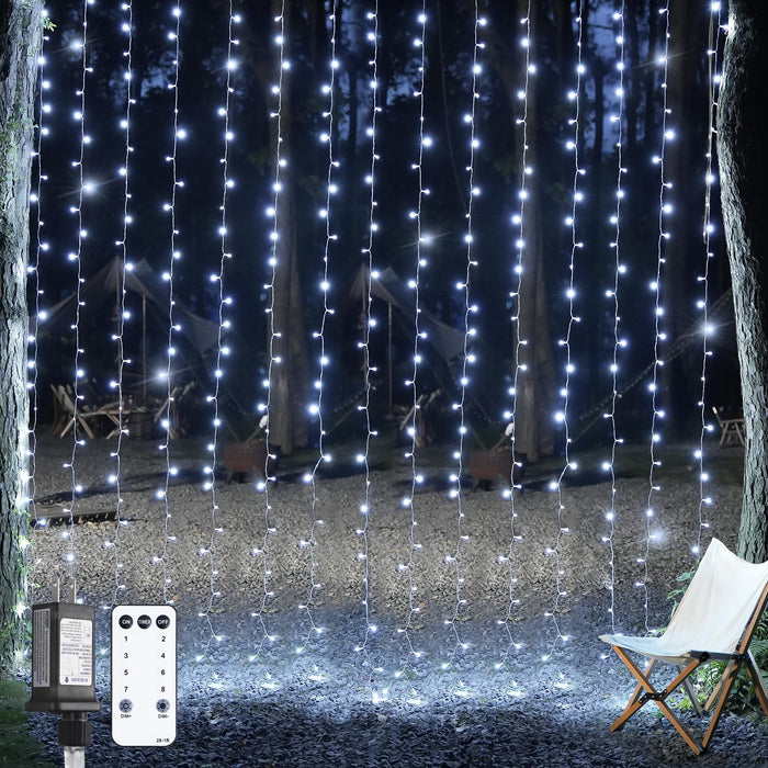 JMEXSUSS 300 LED 9.8x9.8Ft White Curtain Lights with Remote, White Christmas Lights Indoor Plug in, 8 Modes White String Lights for Bedroom Wall Wedding Reception Party Backdrop Window Decorations