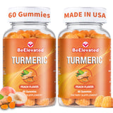 BeElevated Turmeric Gummies for Adults - Extract 8:1 2000mg - Black Pepper and Ginger Supplements for Joint Support - Vegetarian Chewable Vitamins Supplement - Peach Flavor Gummy Chews - Pack of 2