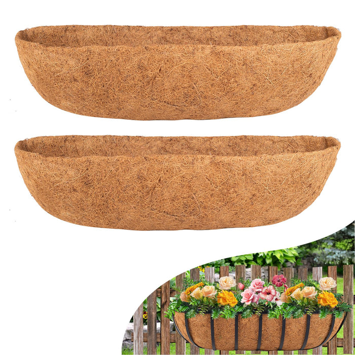 HKZ Coconut Liner for Planters - 2 Pcs 30 Inch Trough Coco Liners for Window Box, Natural Coconut Coir Fiber Planter Liners for Garden Fence Planter Flower Baskets