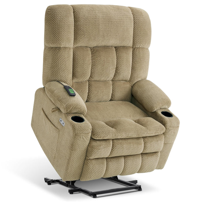 MCombo Large Dual Motor Power Lift Recliner Chair Sofa with Massage and Heat for Big Elderly People, Infinite Position, USB Ports, Fabric R7891 (Large-Wide, Beige)