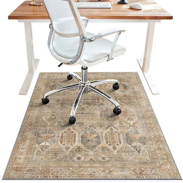 48"x60" Office Chair Mat for Hardwood Tile Floor, Under Desk Carpet Protector for Rolling Computer Chair Mat, Machine Washable Area Rug, Anti-Slip 1/5" Thick Low Pile Thin Vinyl Floor Mat, Wood