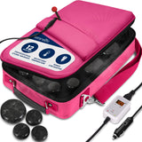 Portable Massage Stone Warmer Set - Electric Spa Hot Stones Massager and Heater Kit with 6 Large and 6 Small Round Shaped Basalt Massaging Rocks, Digital Controller Heating Bag, Pink