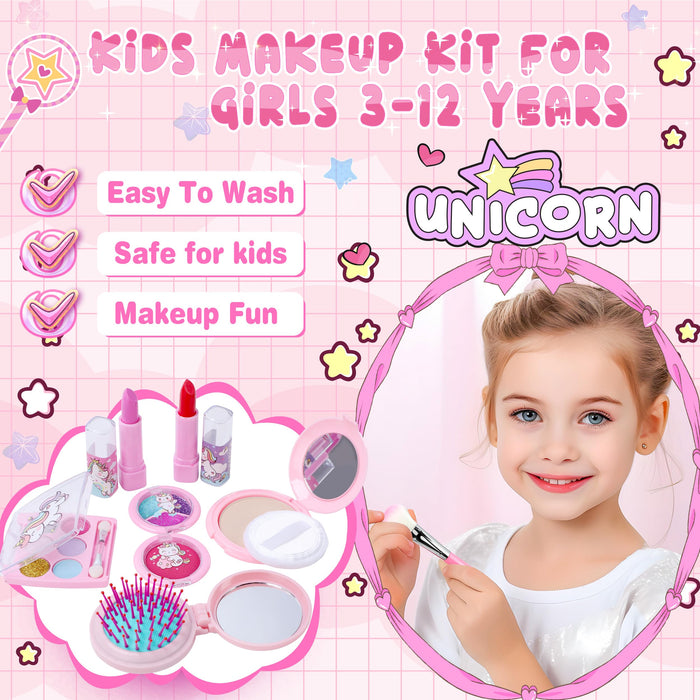 Kids Makeup Kit for Girl, Washable Kids Makeup Set for Girls 5-8, Real Cosmetic Set Pretend Play Makeup for Toddler Girl Toys Christmas & Birthday Gift for Girls 3 4 5 6 7 8 9, Teen