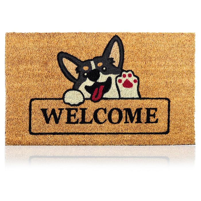 Welcome Dog - 17"x29" - Coir Door Mat with Heavy Duty Backing - Welcome Mats for Entryway, Porch - Anti-Slip PVC & Coconut Fiber Surface - Natural Home Accessories, Minimalist Original Design