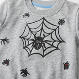 HILEELANG Little Boy Sweatshirts Halloween Grey Spider Graphic Crewneck Long Sleeve Pullover Cotton Top Sweater Shirts 6 Years