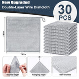 Navona 30 Pcs New Upgrade Steel Wire Dishcloth,Double-Layer Steel Wire Cleaning Cloth,Powerful Cleaning Non-Scratch Wire Dishcloth Rag for Cookware, Sinks, Dishes, Stove Tops