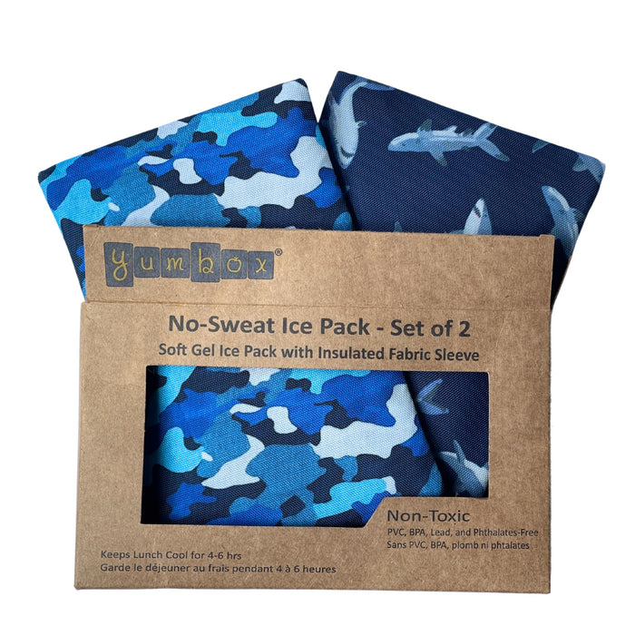 Yumbox Reusable Soft Gel Ice Packs for Lunch Boxes – Sweatproof Kids Lunchbox Ice Packs (Set of 2, 6.5″ × 7.5″)(Camo & Shark)