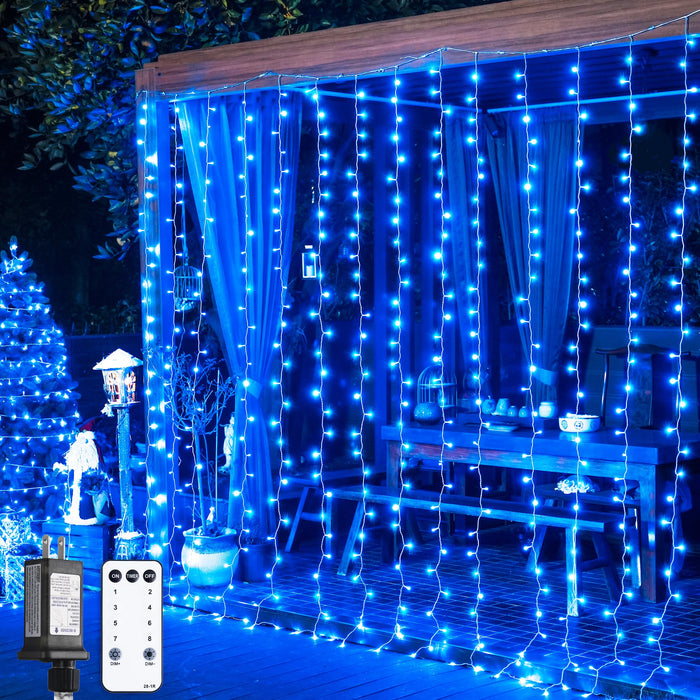 JMEXSUSS 300LED Blue Curtain Lights, Christmas Curtain Hanging Lights with Remote, Blue String Lights for Bedroom Wall Window Backdrop Garden Christmas Indoor Outdoor Decorations