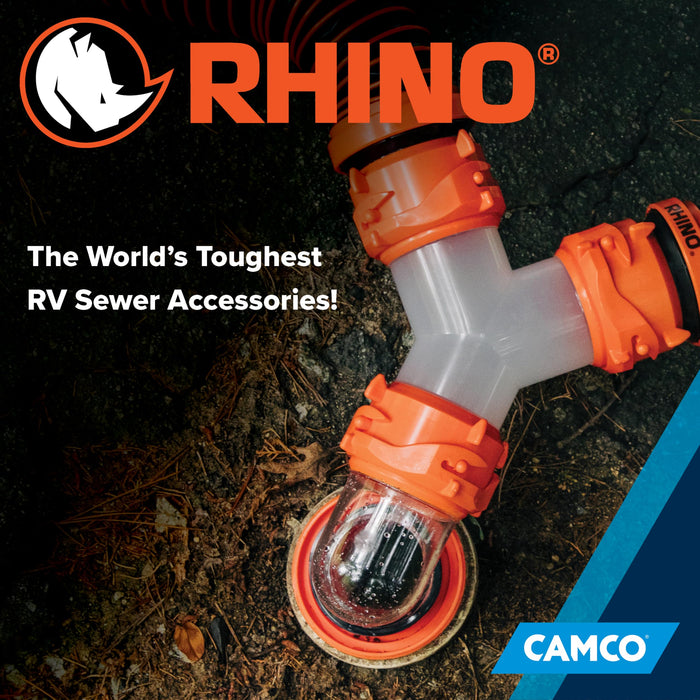 Camco RhinoFLEX Camper/RV Wye Sewer Hose Fitting | Features 360-Degree Swivel Ends & Built-In Gaskets for Odor Tight Connection | Allows for 2 Sewer Hoses to Connect to the Same Dump Station (39812),