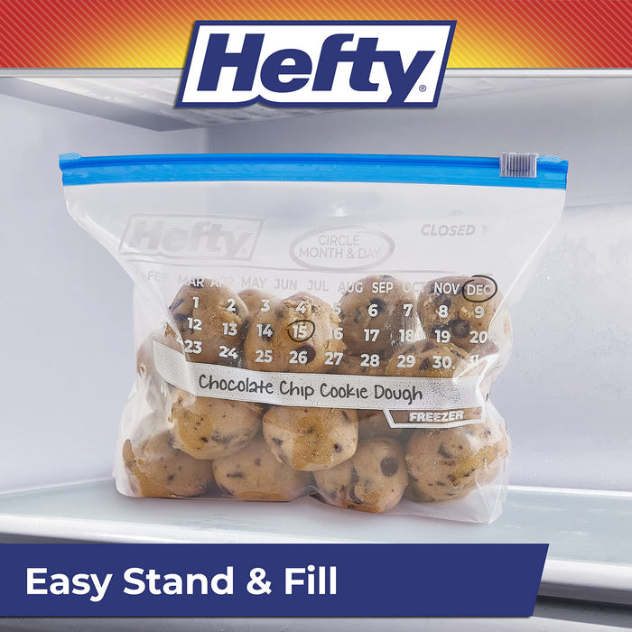 Hefty Calendar Slider Quart Freezer Bags, 1 Quart Slider Bags, Stand and Fill Expandable Bottom, Helps Prevent Freezer Burn, Freezer Bags Quart Size, 140 Total Bags, 35 Count (Pack of 4)