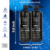 Dead Sea Collection 3 in 1 Body Wash for Men – Amber Wood Cleanser for Body, Hair and Face - Pack of 2 Bottles (33,8 Fl. Oz. Each)