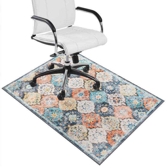Orange Blue Office Chair Mat - 48"x36" Anti-Slip Rug for Hard Floor