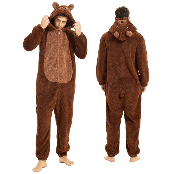 III HHONS Brown Onesie Bear Adult Women/Men Animal Costume Halloween Cosplay Sleepwear Onesies Christmas