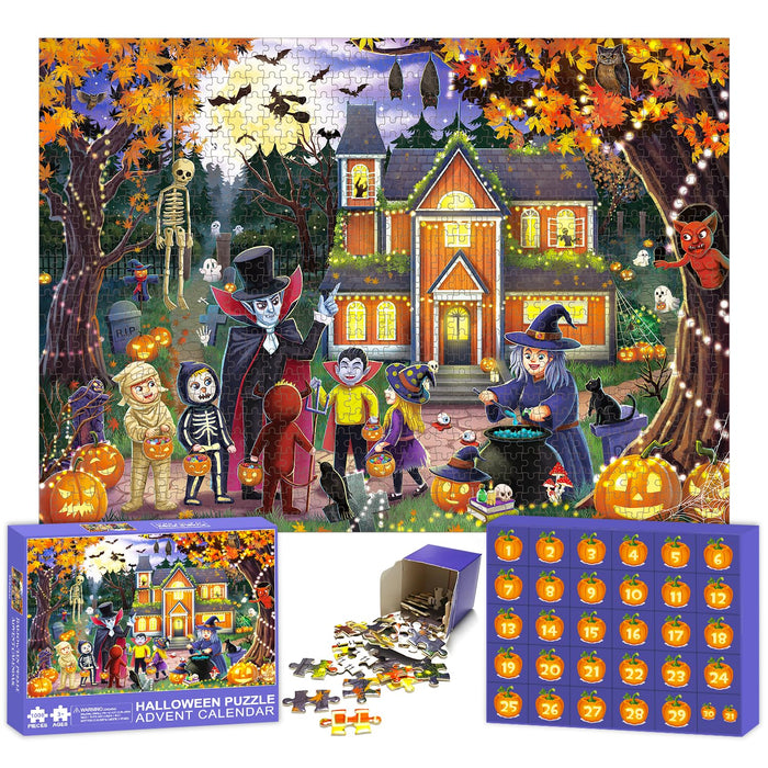 Halloween Puzzles Advent Calendar 2024 for Adults Teens,1008pcs Halloween Puzzles for Kids 31 Day Countdown to Halloween Jigsaw Puzzles Halloween Gifts