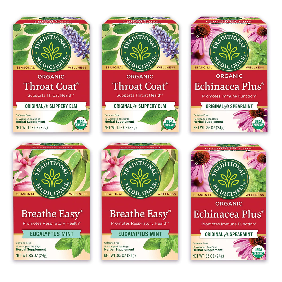 Traditional Medicinals Tea, Organic Seasonal Care Variety Pack, Throat