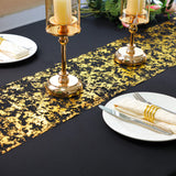 Snowkingdom 2 Pcs Black and Gold Table Runner 108 Inch X2 Sparkly Golden Metallic Table Centerpieces Foil Runners Decorations Glitter for Party Wedding Birthday Christmas Thanksgiving Anniversary