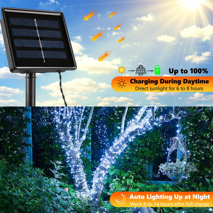 Joomer Solar Christmas Lights 72ft x 2 Pack 200 LED 8 Modes Solar String Lights Waterproof Solar Fairy Lights for Christmas Decorations (White)