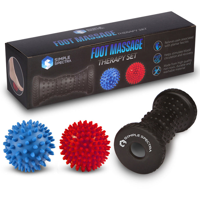 Simple Spectra Foot Massager Roller & Spiky Ball Therapy Set - Massage Tool for Muscle Pain Relief from Plantar Fasciitis | Best for Trigger Point Release, Acupressure Reflexology with eBook Guide