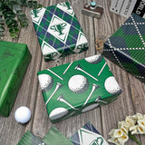 Dtiafu Golf Wrapping Paper for Men Boys Girls - 8 Sheets Green Elegant Gift Wrap with 4 Golf Champions Plaid Patterns for Birthday - Pre Cut& Folded Flat Design(20 X 27 Inch Per Sheet)