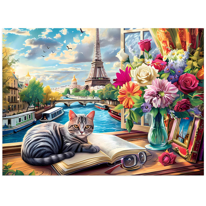 500 Pieces Puzzle for Adults Puzzle Cat Paris Puzzle for Elderly Children, Recycled Paper Jigsaw Puzzle 500 Pieces Challenging Puzzle Family Game Gift for Friends, Finished Size is 21x15 in