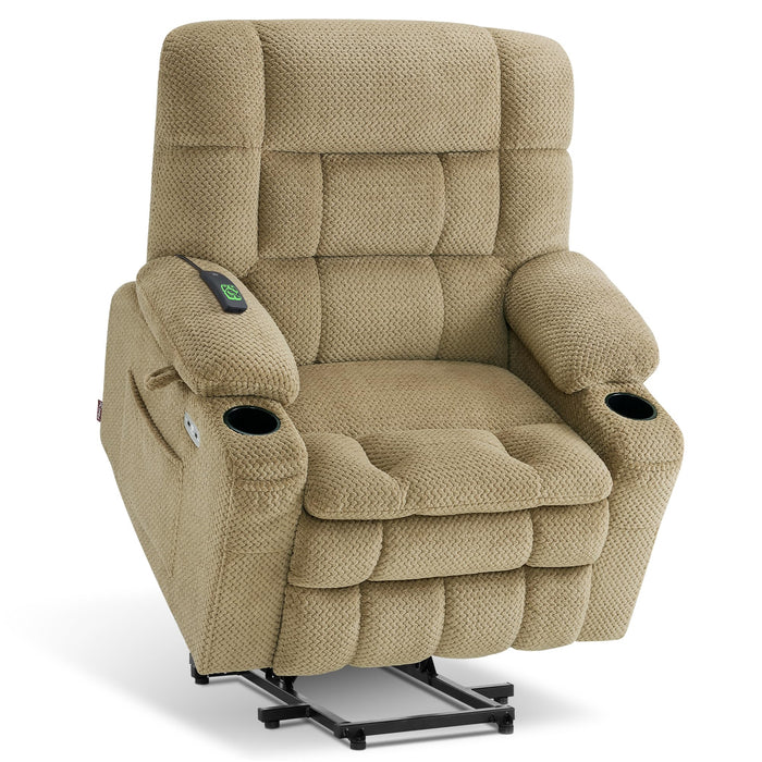 MCombo Small Dual Motor Power Lift Recliner Chair Sofa with Massage and Heat for Elderly People, Infinite Position, USB Ports, Fabric R7894 (Beige, Small-Wide)