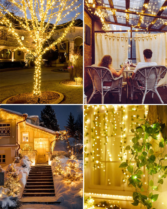 Minetom Solar String Lights, 4 Packs Total 132Ft 400 LED Solar Fairy Lights, Waterproof Solar Lights for Outside Patio Yard Tree Wedding Christmas, Warm White