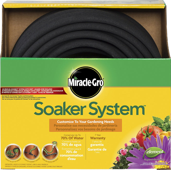 SWAN Products MGSPAK38100CC Miracle-GRO Soaker System Customizable Hose with Push on Fittings, 100' x 3/8", Black