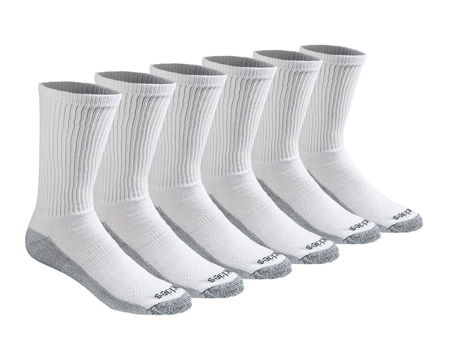 Dickies Men's Dri-Tech Moisture Control Crew Socks, Available in M-XXL (6, 12, 18, White (6 Pairs), Large