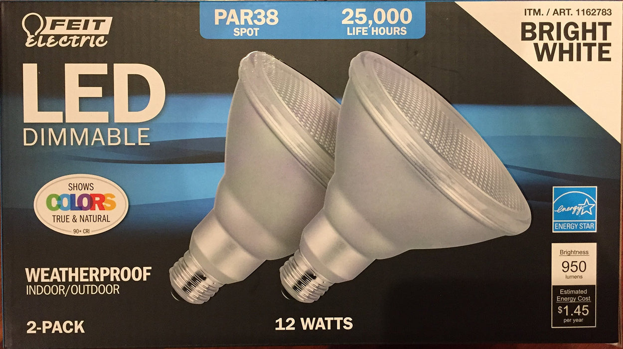 Feit PAR38 Spot Dimmable LED Light Bulb 2-Pack