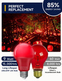 UNILAMP Red Light Bulbs 9W (60 Watt Equivalent), A19 Red Colored Light Bulb, E26 LED Red Light Bulb, Red Light for Porch, Holiday, Party, Thanksgiving Day, Halloween, Christmas, 4 Pack