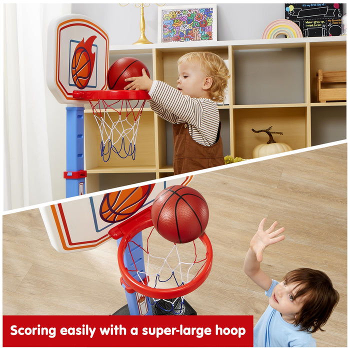 JOYIN Toddler Basketball Arcade Game Set, Adjustable Basketball Goal with 4 Balls for Kids Indoor Outdoor Play, Carnival Games, Christmas Birthday Gift for Boys Girls Age 1 and Up - Air Pump Included