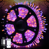 JMEXSUSS 168ft 600 LED Halloween String Lights Outdoor, Orange and Purple Halloween Lights Clear Wire, 8 Modes Waterproof Christmas Twinkle String Lights Plug in for Tree Halloween Decorations