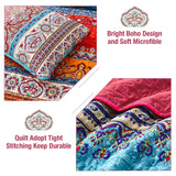 WONGS BEDDING Boho Quilt Set Queen Size, Bohemian Stripe 3 Pieces Christmas Quilts Bedspread Set Lightweight Microfiber All Season Bedding Coverlet Set for Queen Bed (96"x90")