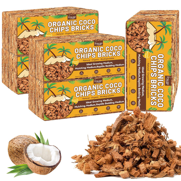 Legigo 10 Pack Coco Coir Chips for Plants- 11 LB 100% Organic Coconut Chips Brick Potting Mix with Low EC & PH Balance, Coconut Husk Substrate Coco Husk Mulch for Garden, Planting, Orchid and Soil Mix