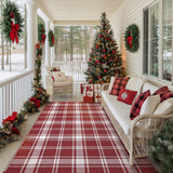 GENIMO Christmas Outdoor Rug for Patio Clearance, 5'x8' Waterproof Mat, Reversible Plastic Straw Camping Rugs for Christmas Party Holiday, Rv, Deck, Camper, Balcony, Backyard, Red & White