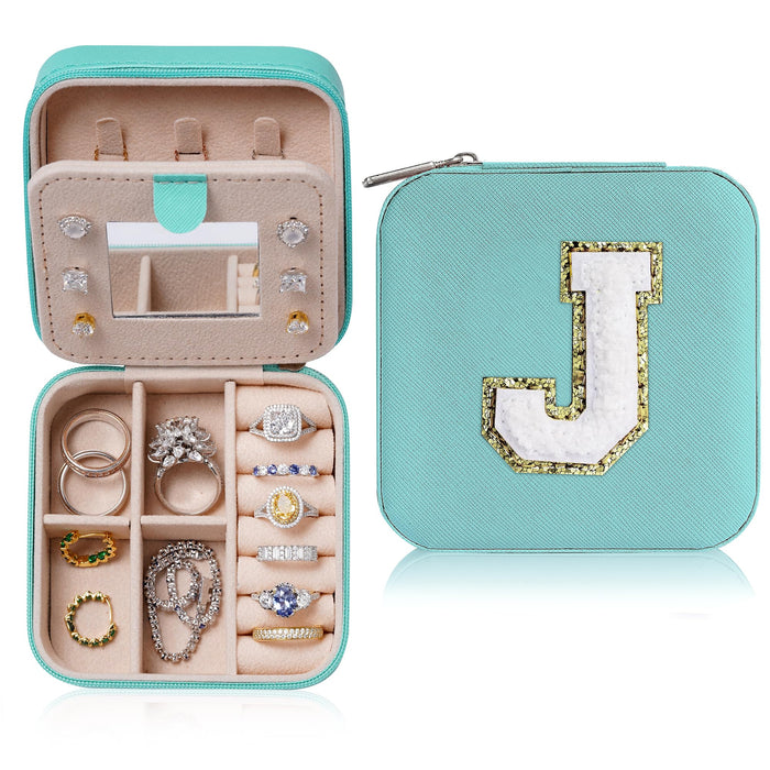 Parima Valentines Day Gifts for Girls - Travel Jewelry Case for Girls Jewelry Box | Gifts for Friends Women Unique Christmas Gifts for Women | Friends Gifts Personalized Gifts - Letter J, Aqua Blue