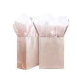 UNIQOOO 12 Pack Rose Gold Glitter Gift Bags w/ 12 Rose Gold 12 White Tissue Wrapping Paper | Kraft Paper Favor Bag for Wedding Bridal Shower Baby Shower Valentine's Day Holiday Anniversary Party